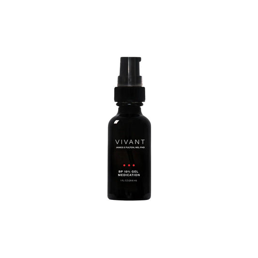 1oz Black bottle of Vivant BP 10% Gel Medication on a white background